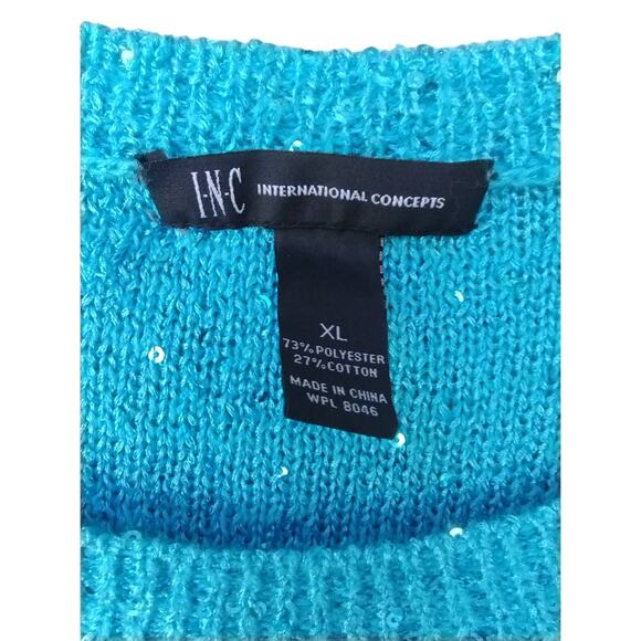 INC International Concepts Women's Sequin Turquoise Blue Sweater Size XL - Picture 2 of 6